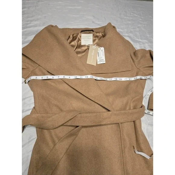 NWT Tom Tailor Denim Womens XL Coat Brown Wool Look Polyester Tie Pockets Luxe - Picture 6 of 11